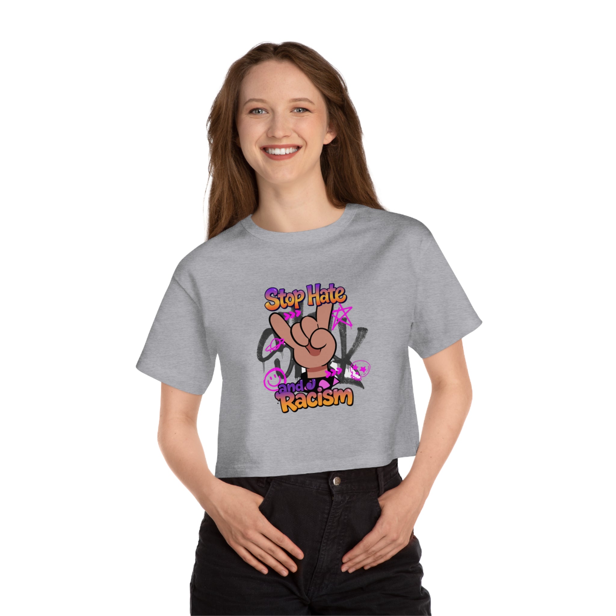Stop Hate and Racism Graphic Cropped Tee