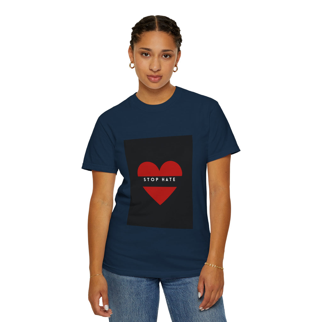 Stop Hate Heart T-Shirt — Red Heart Graphic Tee for Anti-Hate Awareness