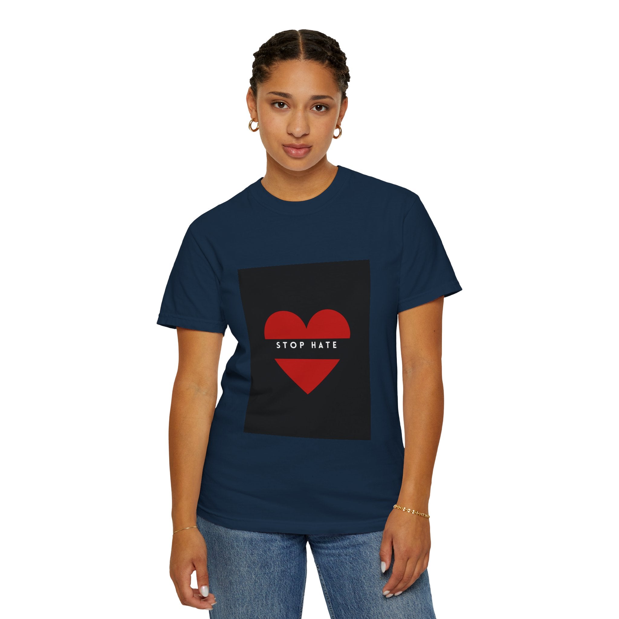 Stop Hate Heart T-Shirt — Red Heart Graphic Tee for Anti-Hate Awareness