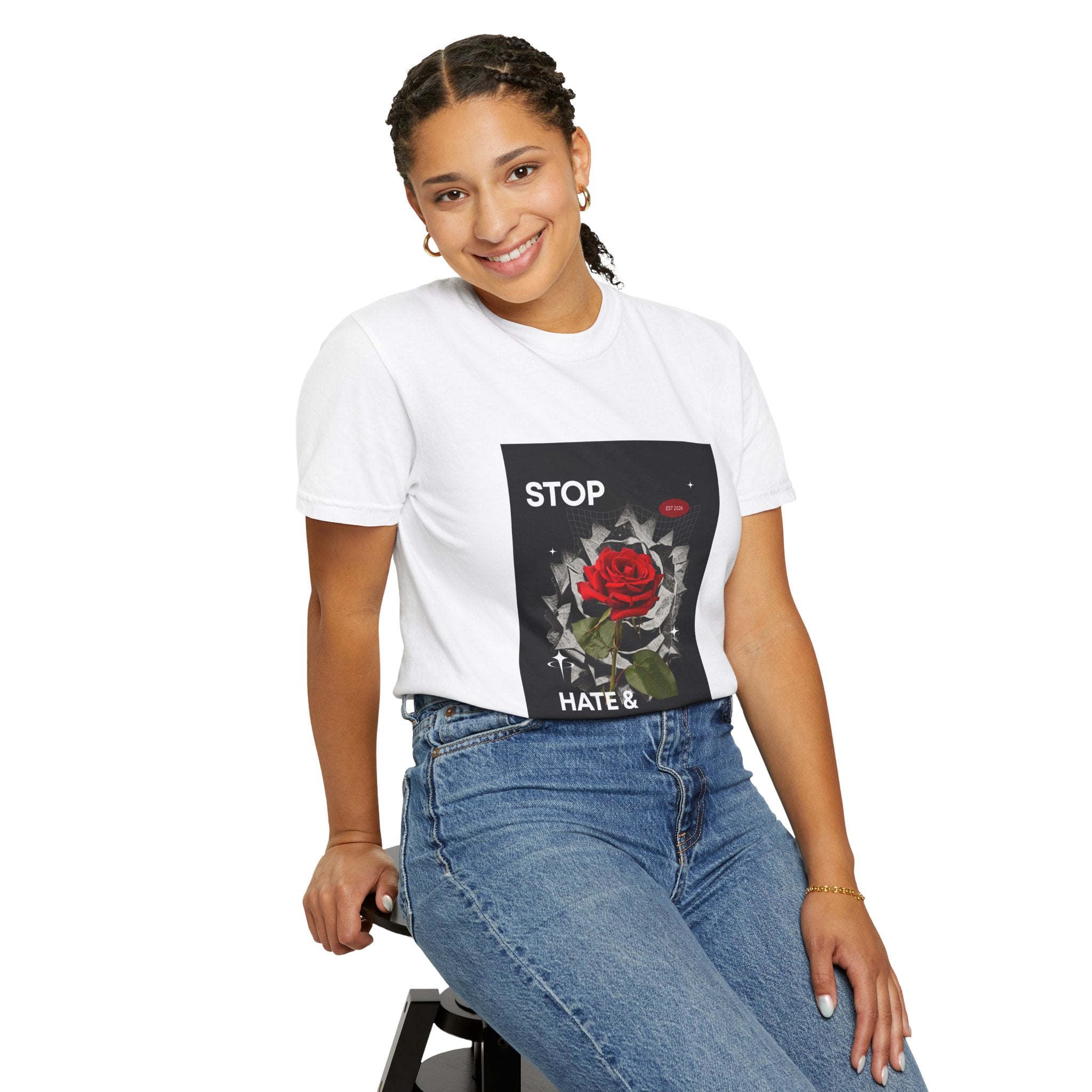 Stop Hate & Violence T-Shirt — Rose Protest Graphic Tee