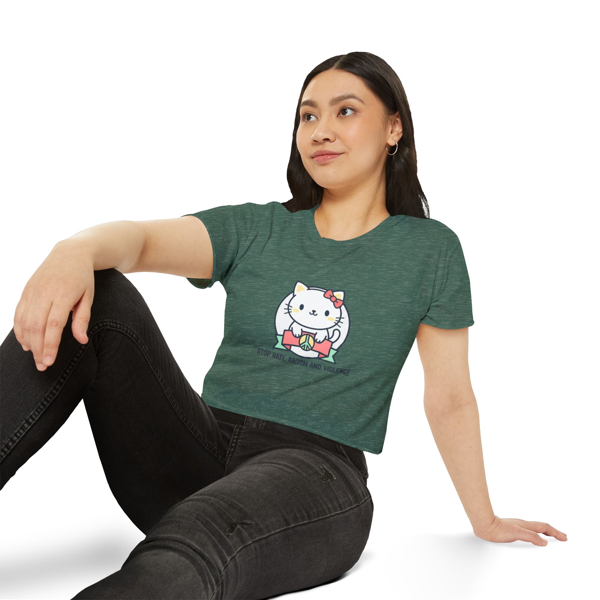 Cute Cat Crop Top — "Stop Hate, Racism and Violence" Festival Tee