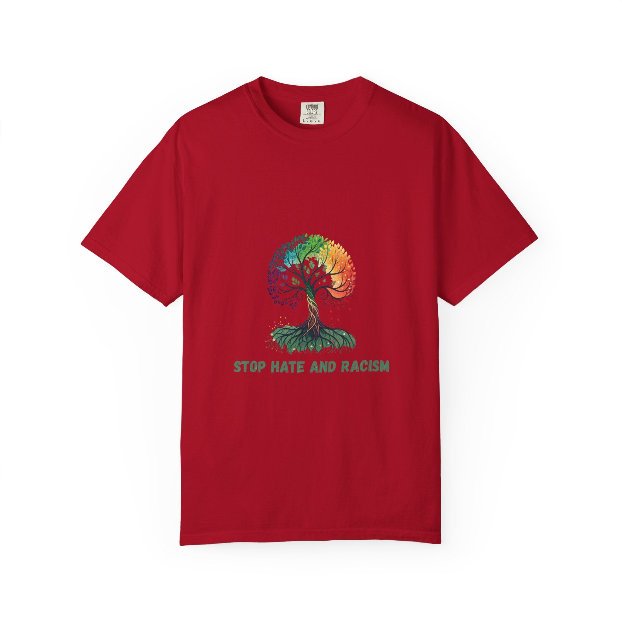 Stop Hate and Racism Tree T-Shirt — Rainbow Unity Tee