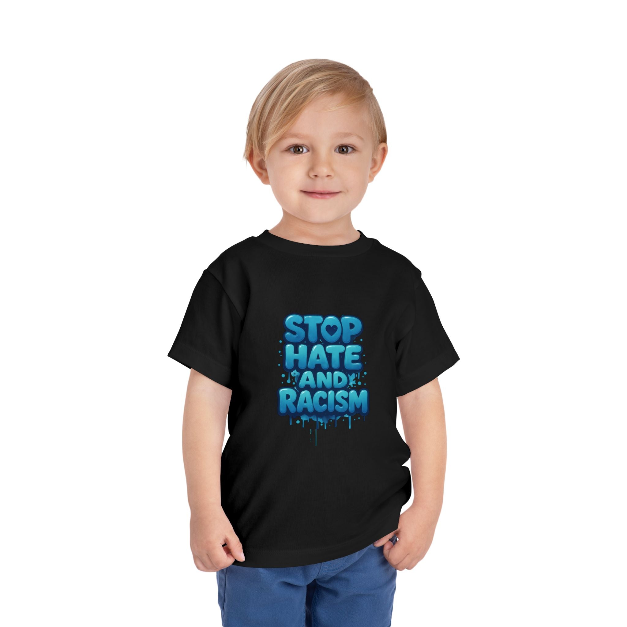 Stop Hate and Racism Toddler Tee — Blue Graffiti Anti-Racism Shirt