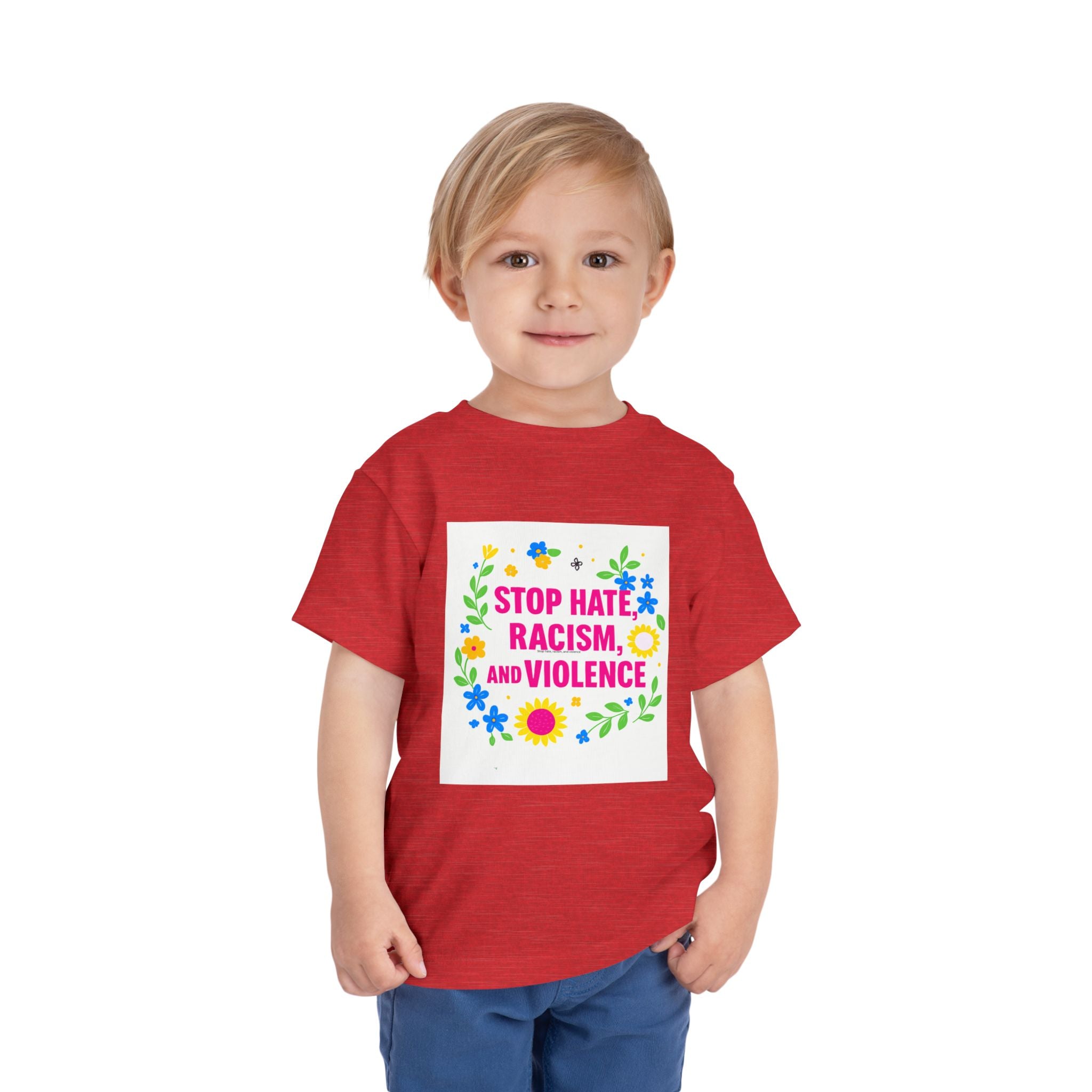 Toddler Tee — "Stop Hate, Racism, and Violence" Floral Anti-Racism Kids Shirt
