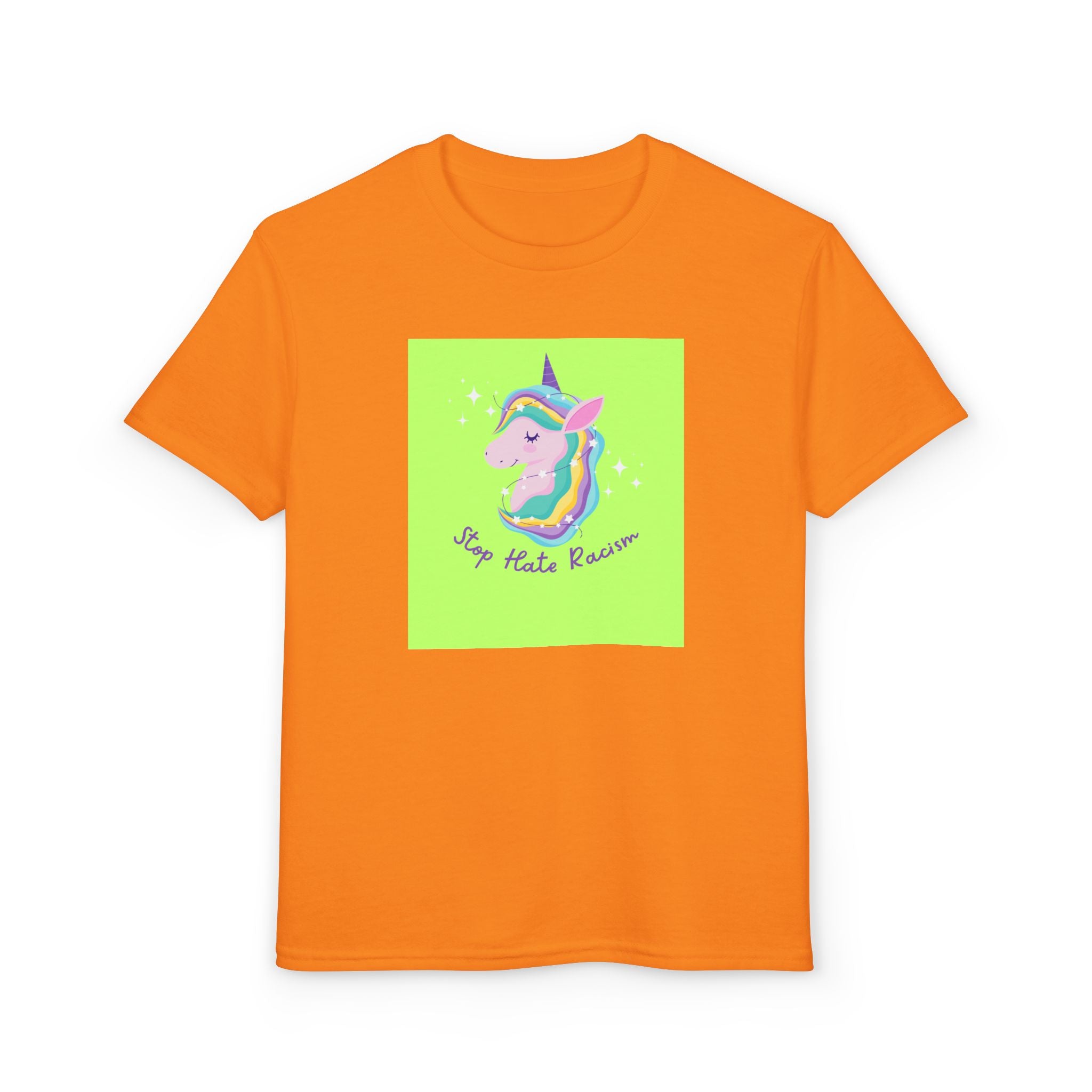 Youth T-Shirt — Rainbow Unicorn “Stop Hate Racism” Graphic