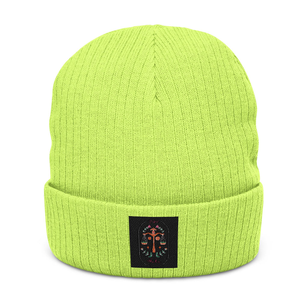 Embroidered Floral Cross Ribbed Knit Beanie - Cozy Gothic Winter Hat