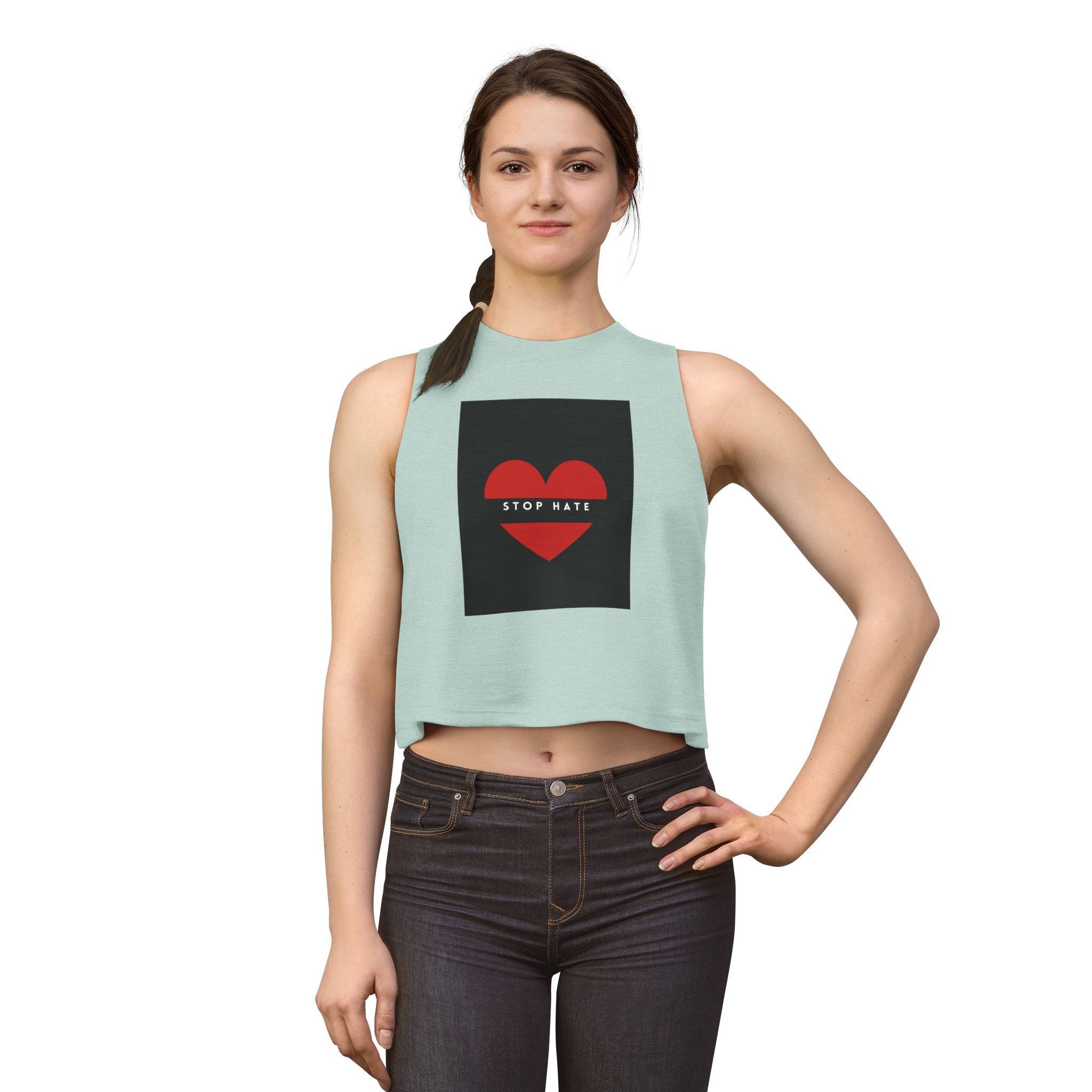 Stop Hate Red Heart Women's Crop Top – Activist Message Tank for Pride & Awareness