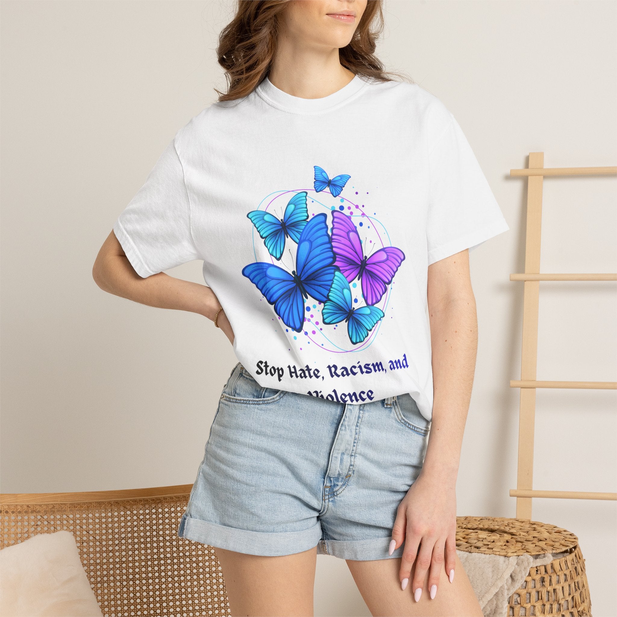 Butterfly Peace T-Shirt — "Stop Hate, Racism, and Violence" Anti-Violence Tee