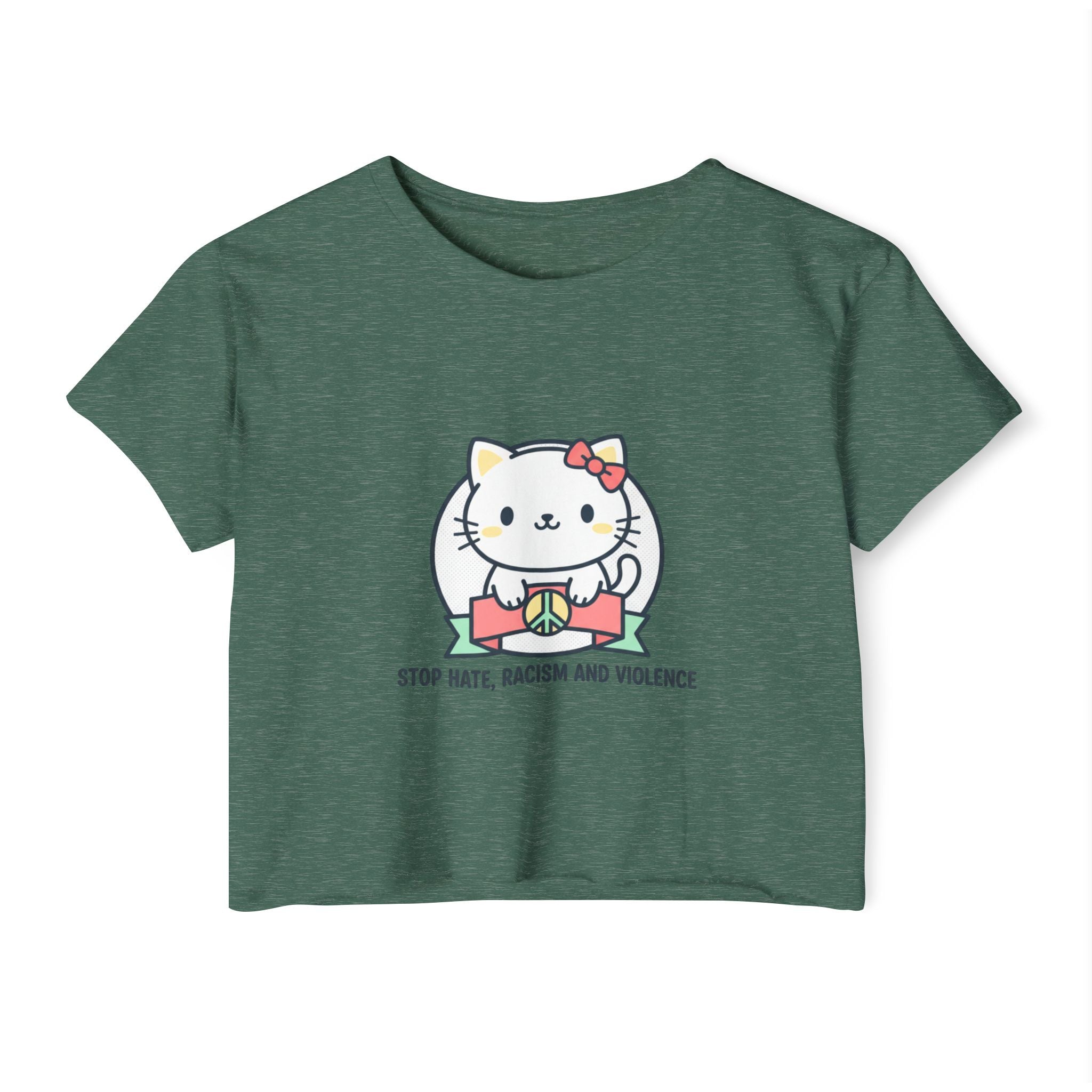 Cute Cat Crop Top — "Stop Hate, Racism and Violence" Festival Tee