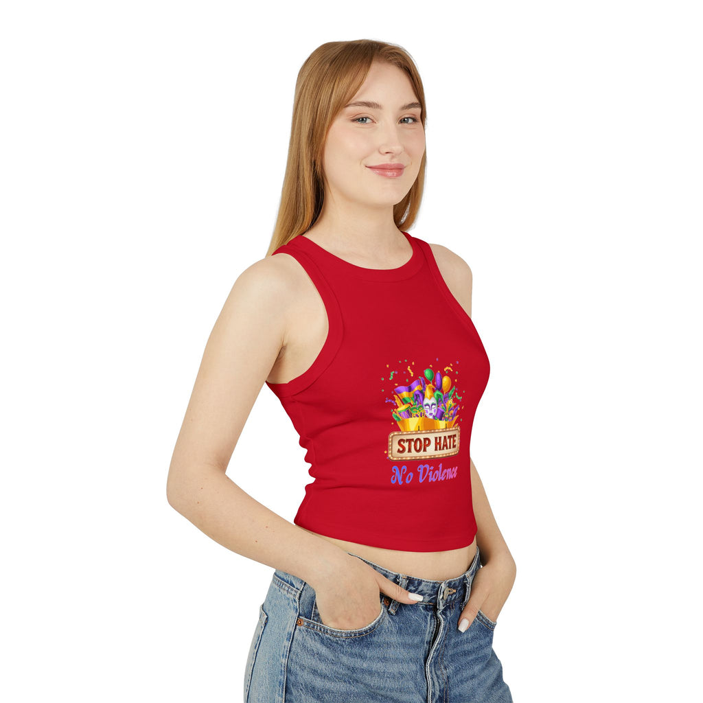 Racer Tank Top — "Stop Hate No Violence" Pride-Inspired Peace Tee