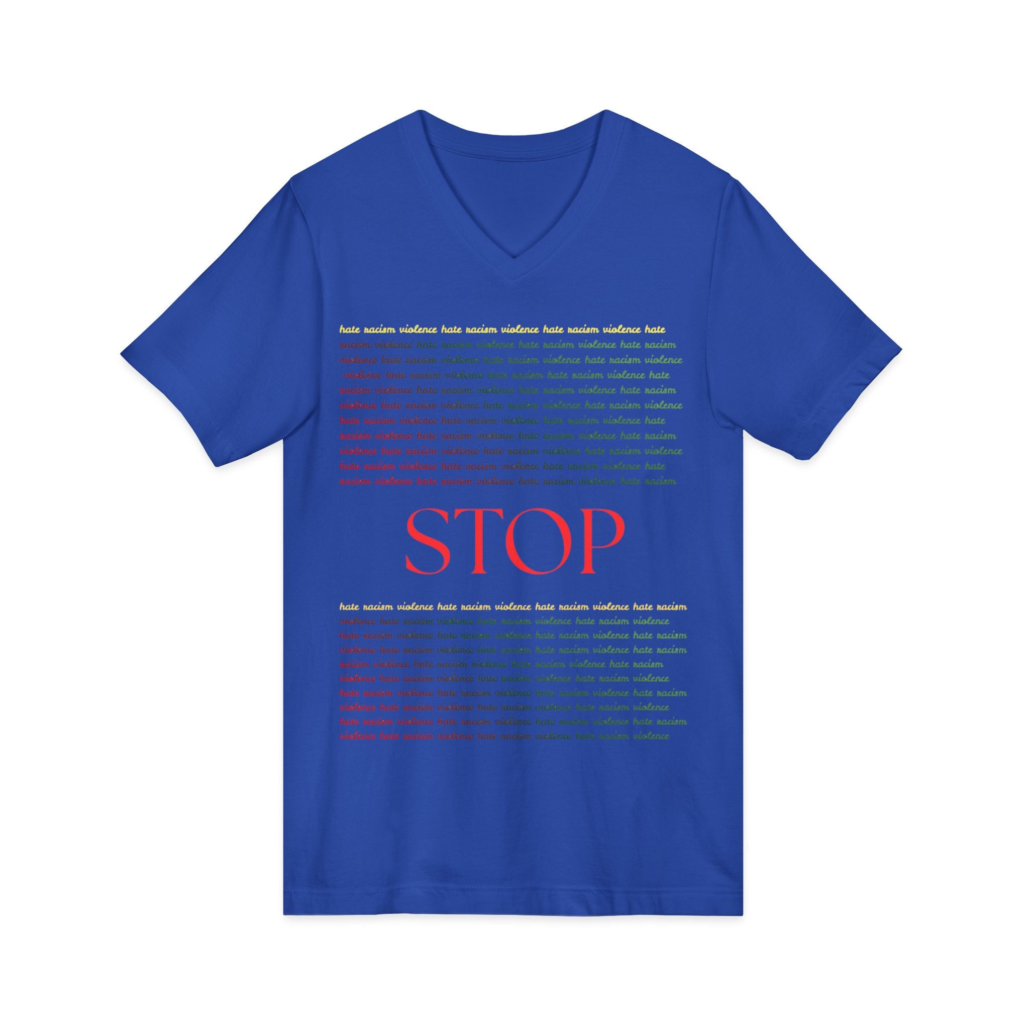 STOP Graphic V-Neck Tee — Bold Typographic Statement Shirt