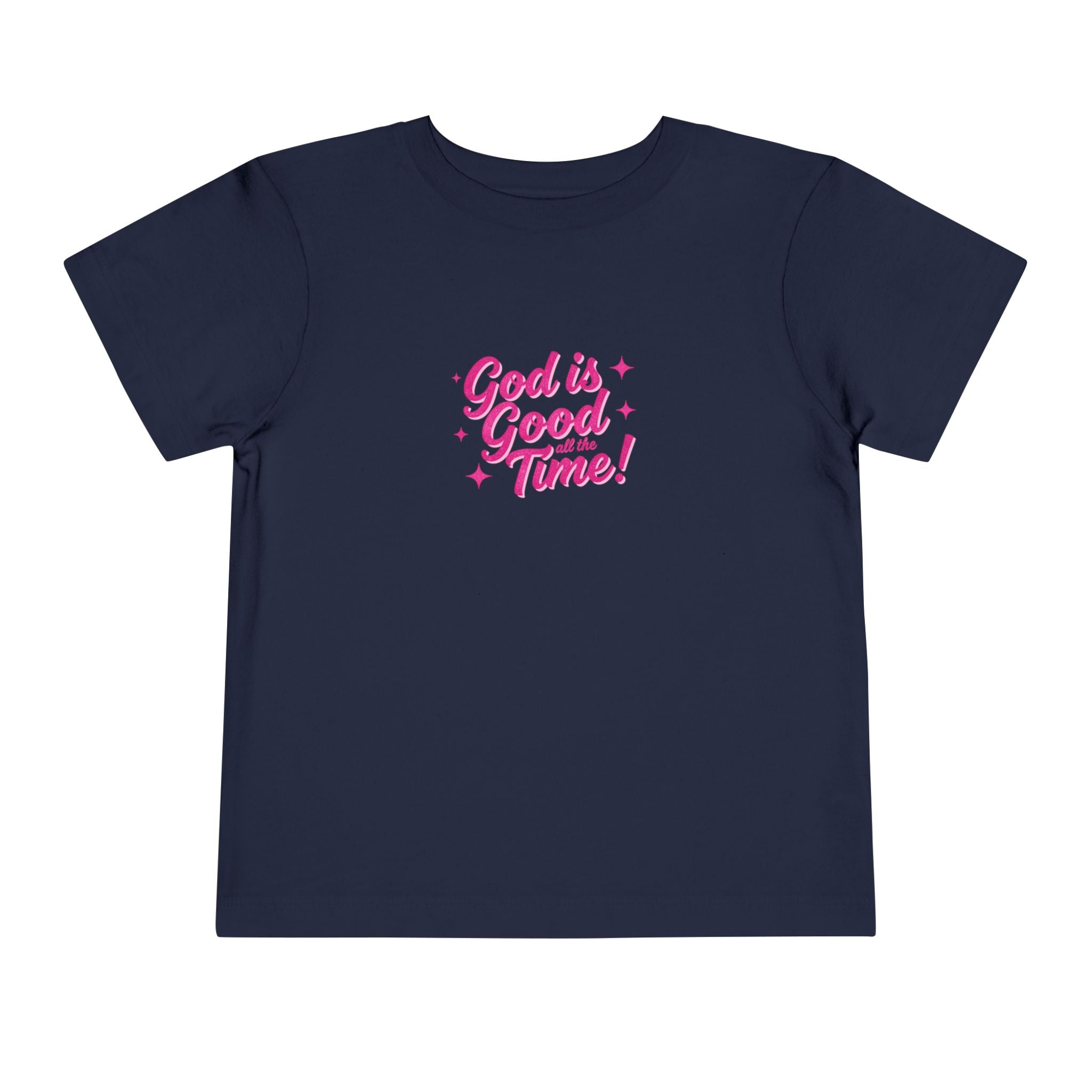 Toddler Tee – "God is Good Time" Pink Script Christian Kids Shirt