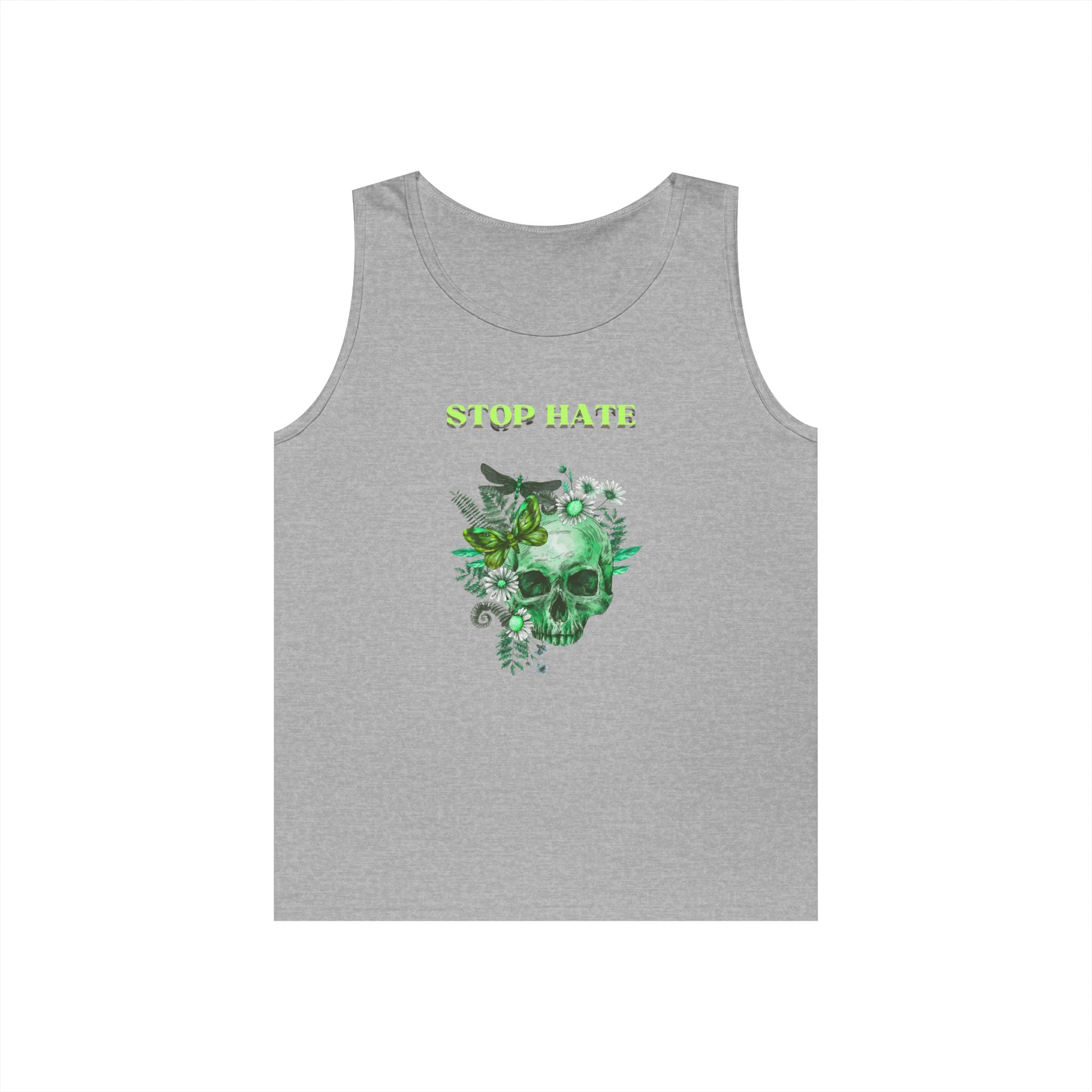 Stop Hate Skull Tank — Green Floral Skull Tank Top