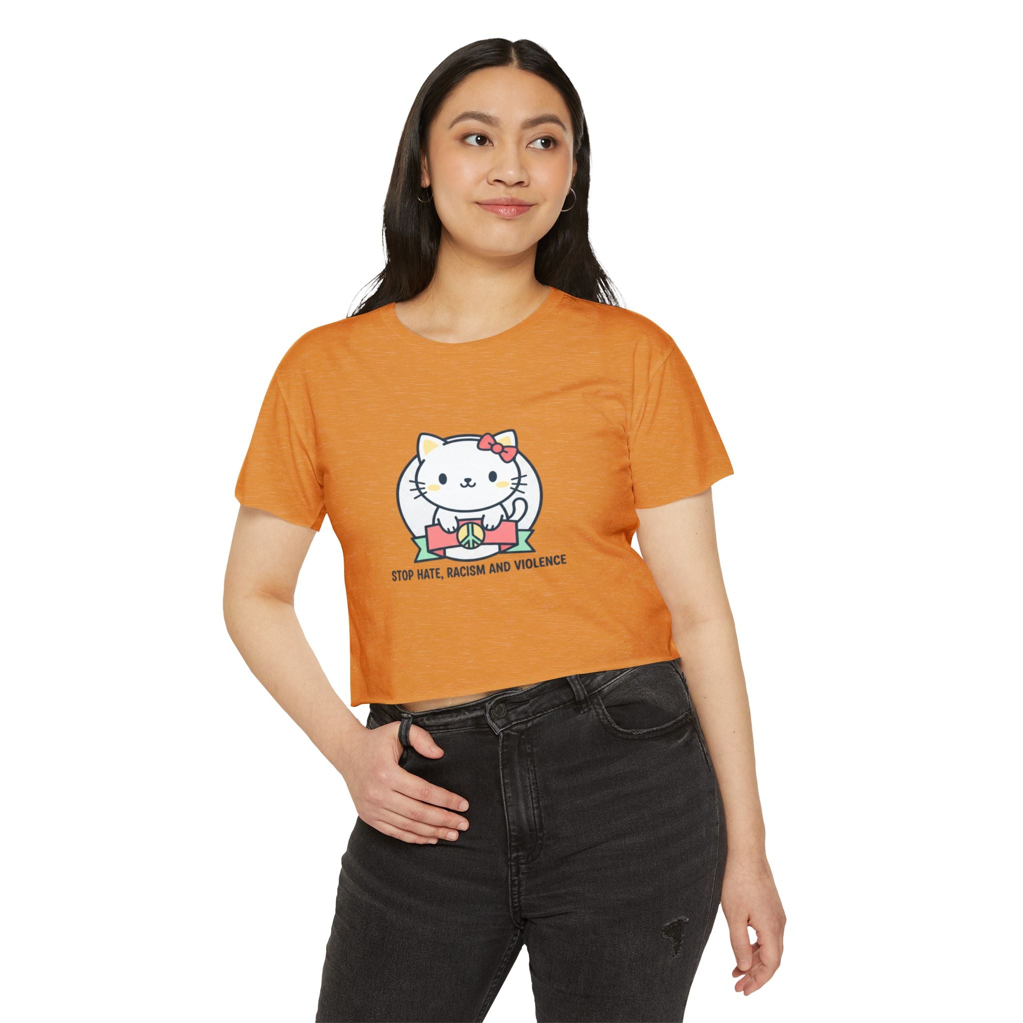 Cute Cat Crop Top — "Stop Hate, Racism and Violence" Festival Tee