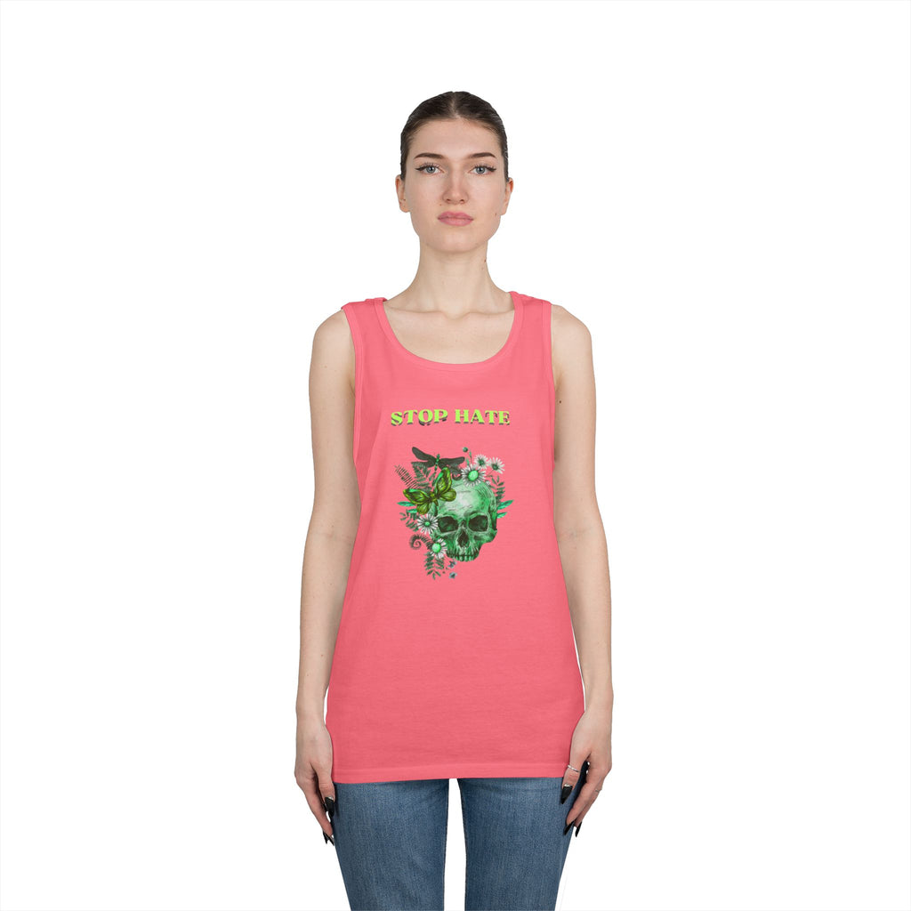 Stop Hate Skull Tank — Green Floral Skull Tank Top