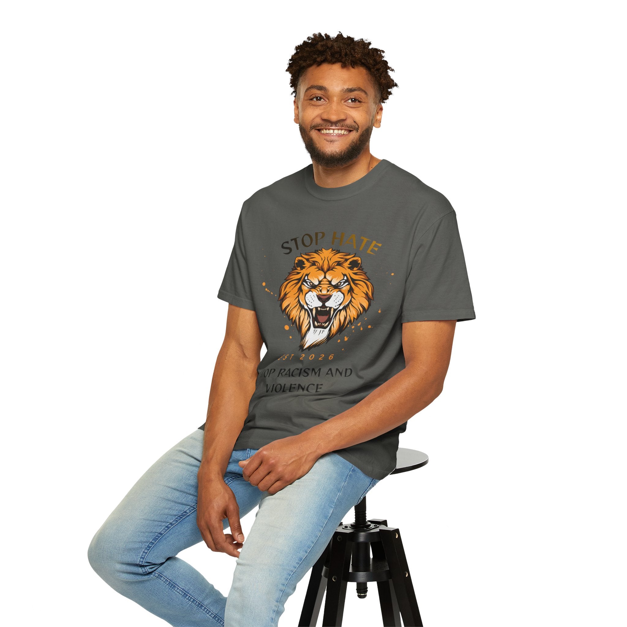 Stop Hate Lion T-Shirt — "Stop Racism and Violence" Statement Tee