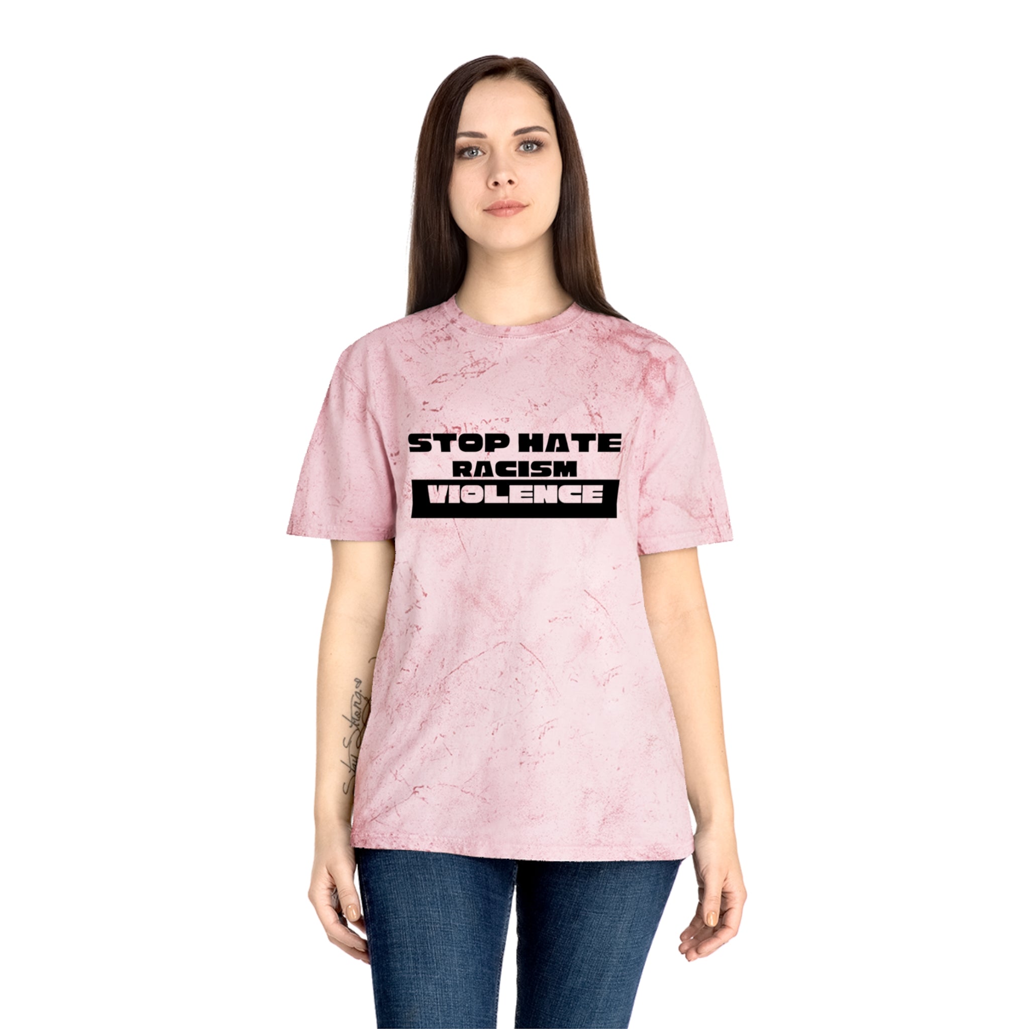 Tie-Dye T-Shirt — "Stop Hate Racism Violence" Graphic Tee