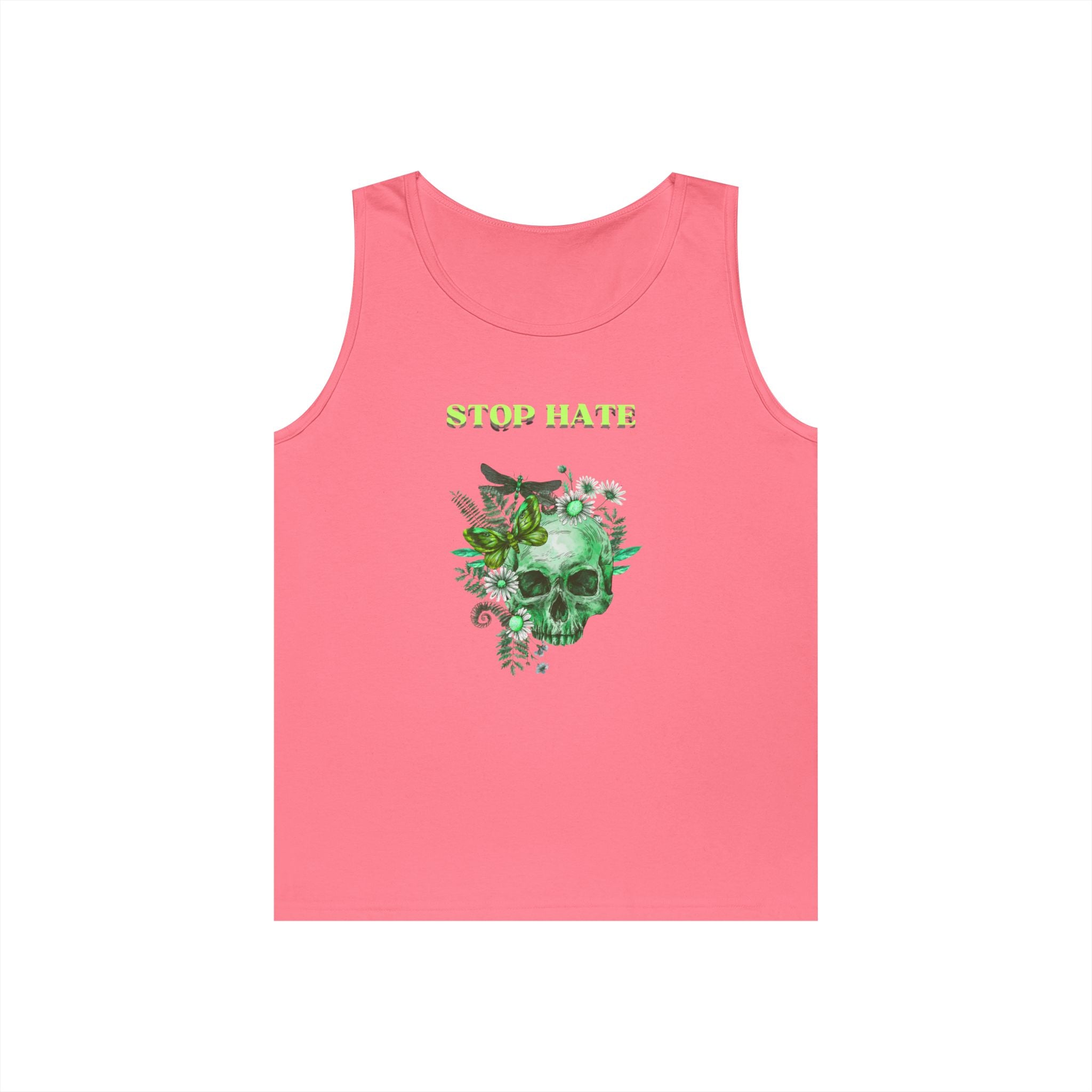 Stop Hate Skull Tank — Green Floral Skull Tank Top