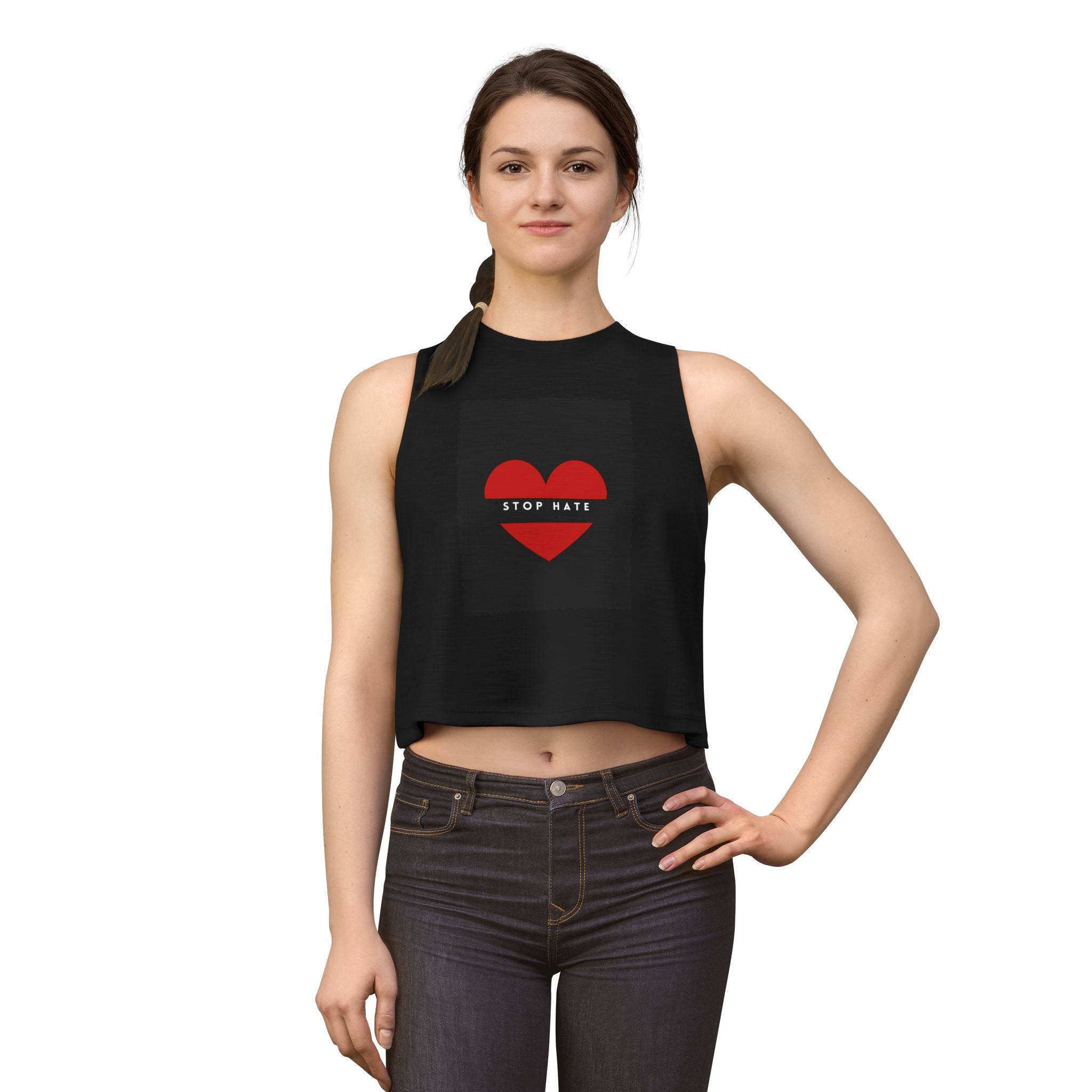 Stop Hate Red Heart Women's Crop Top – Activist Message Tank for Pride & Awareness
