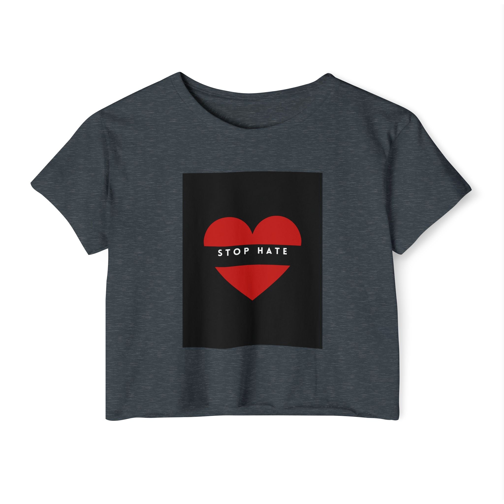 Stop Hate Heart Crop Top — Women's Festival Activist Tee