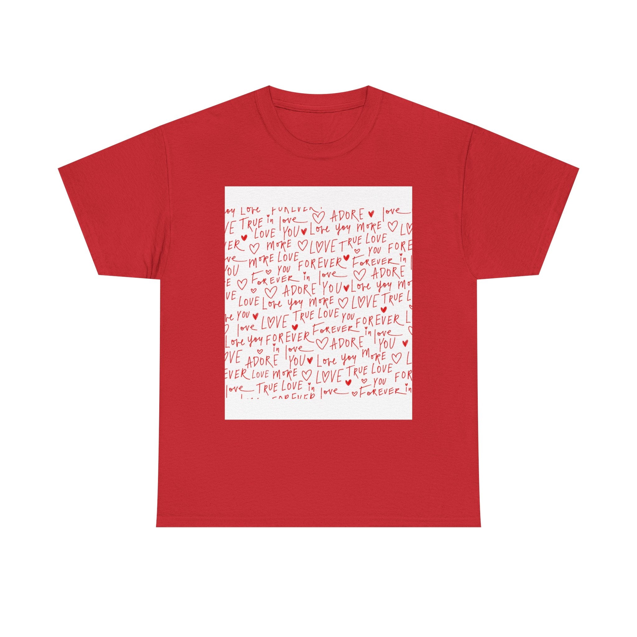 Love Notes Graphic Tee — Handwritten Red Heart Script T-Shirt