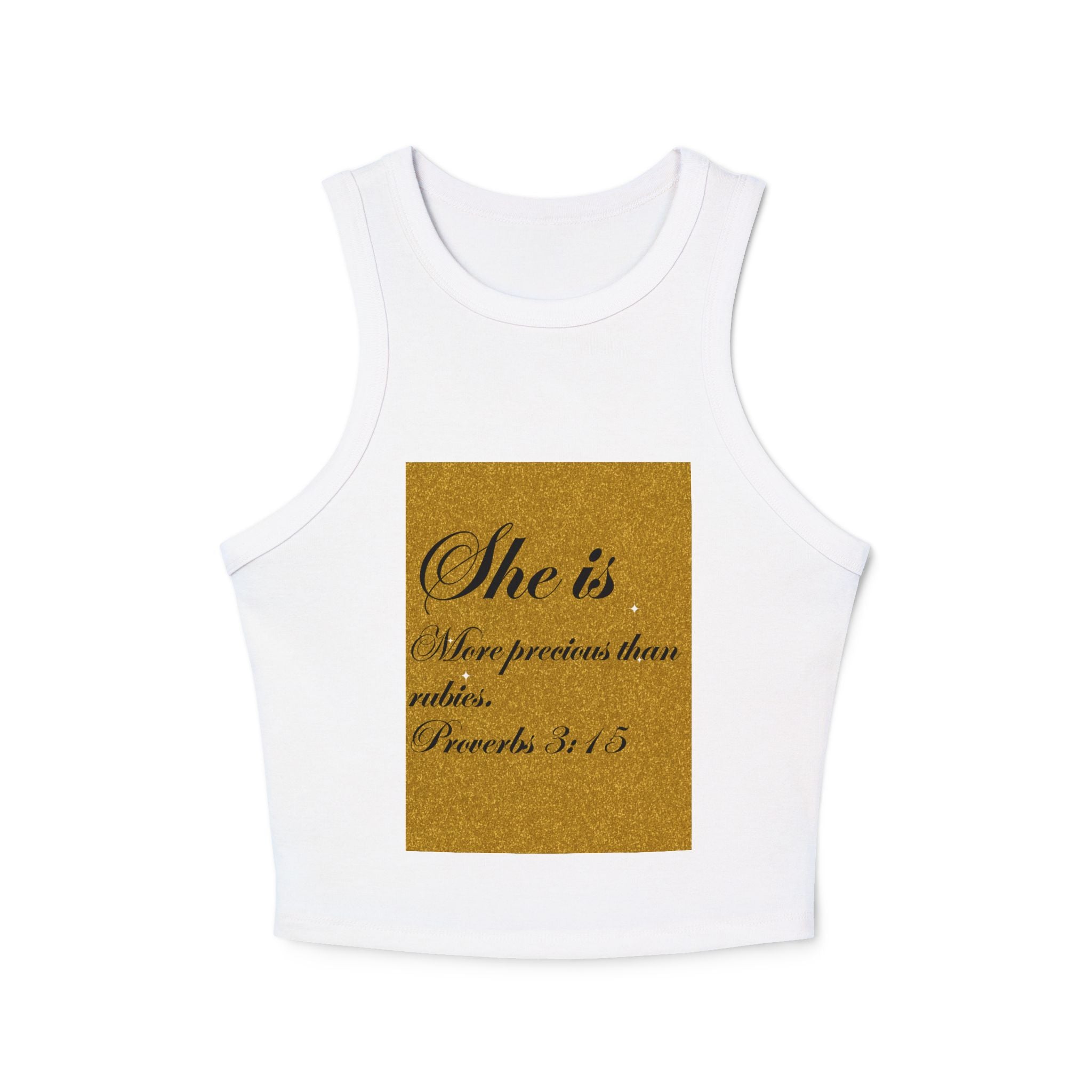 Women's Racer Tank Top — "She is More Precious than Rubies" Proverbs 3:15 Scripture Tank