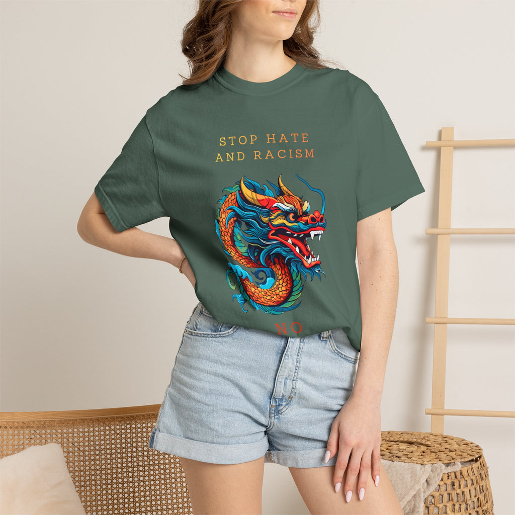 T-Shirt — 'Stop Hate and Racism, No Violence' Dragon Graphic Tee