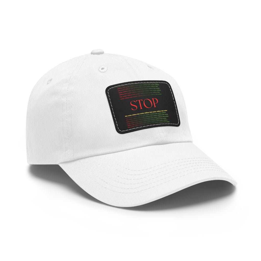 Leather Patch Dad Hat — 'STOP' Embossed Casual Baseball Cap
