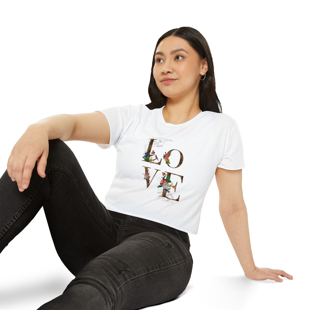 LOVE Floral Crop Top — Women's Festival Graphic Tee