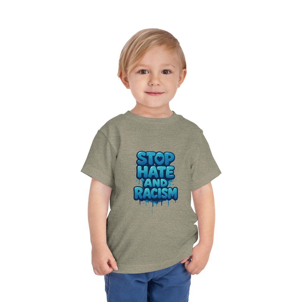 Stop Hate and Racism Toddler Tee — Blue Graffiti Anti-Racism Shirt
