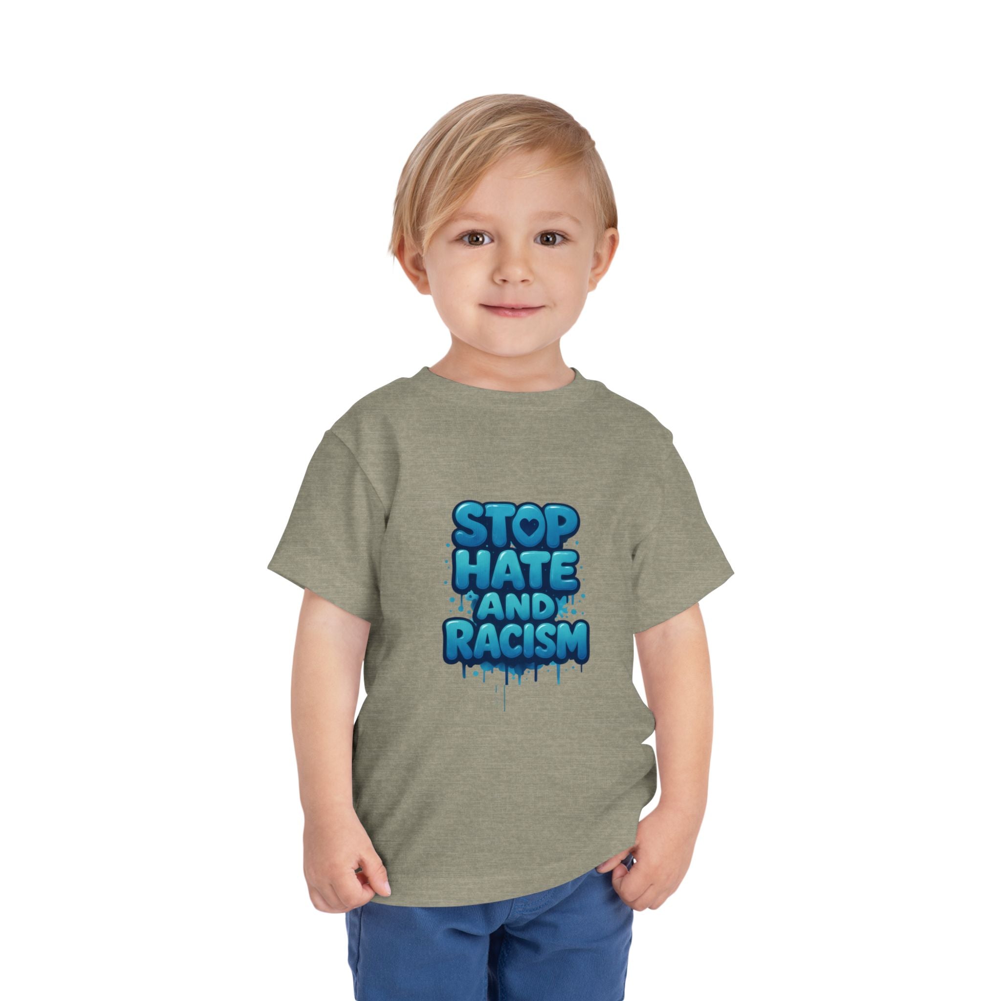 Stop Hate and Racism Toddler Tee — Blue Graffiti Anti-Racism Shirt