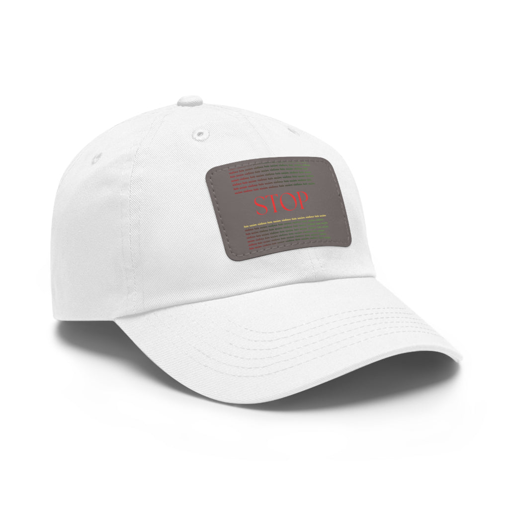 Leather Patch Dad Hat — 'STOP' Embossed Casual Baseball Cap