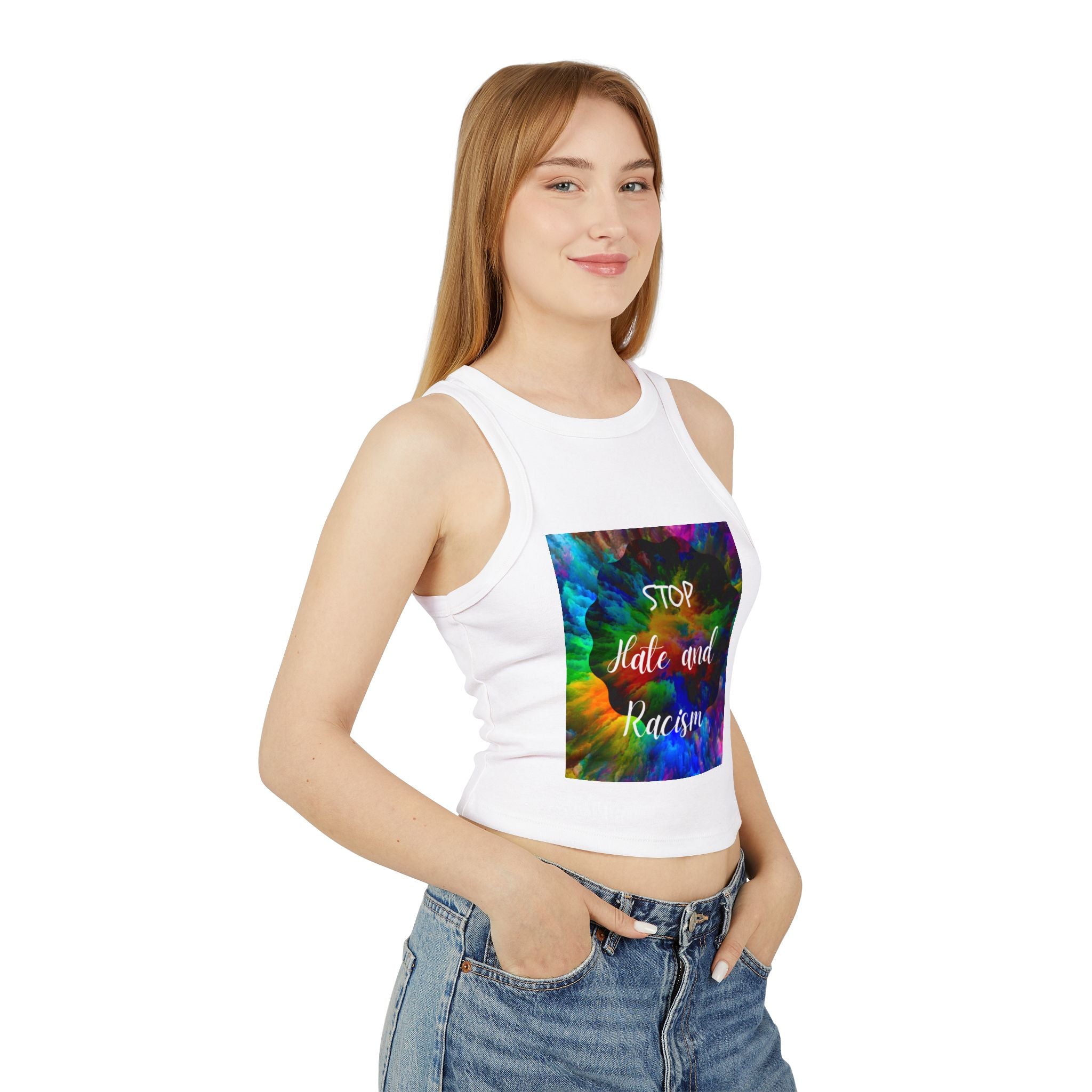 Stop Hate and Racism Tank Top — Women's Tie-Dye Social Justice Crop