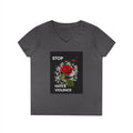 Stop Hate & Violence Women's V-Neck T-Shirt — Red Rose Peace Graphic Tee