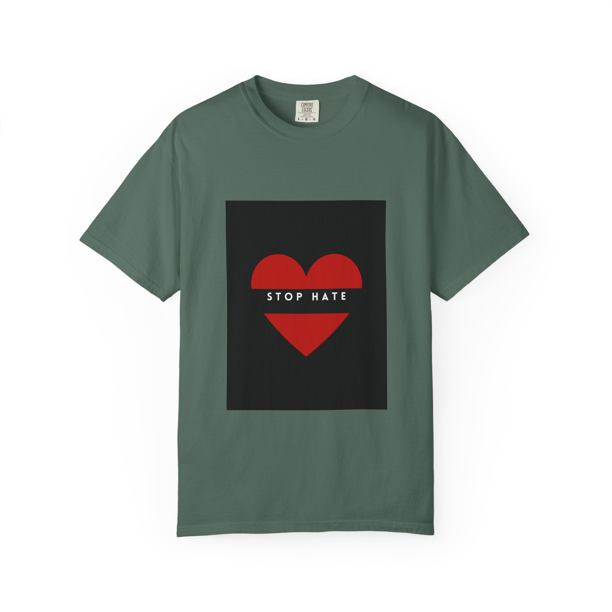 Stop Hate Heart T-Shirt — Red Heart Graphic Tee for Anti-Hate Awareness