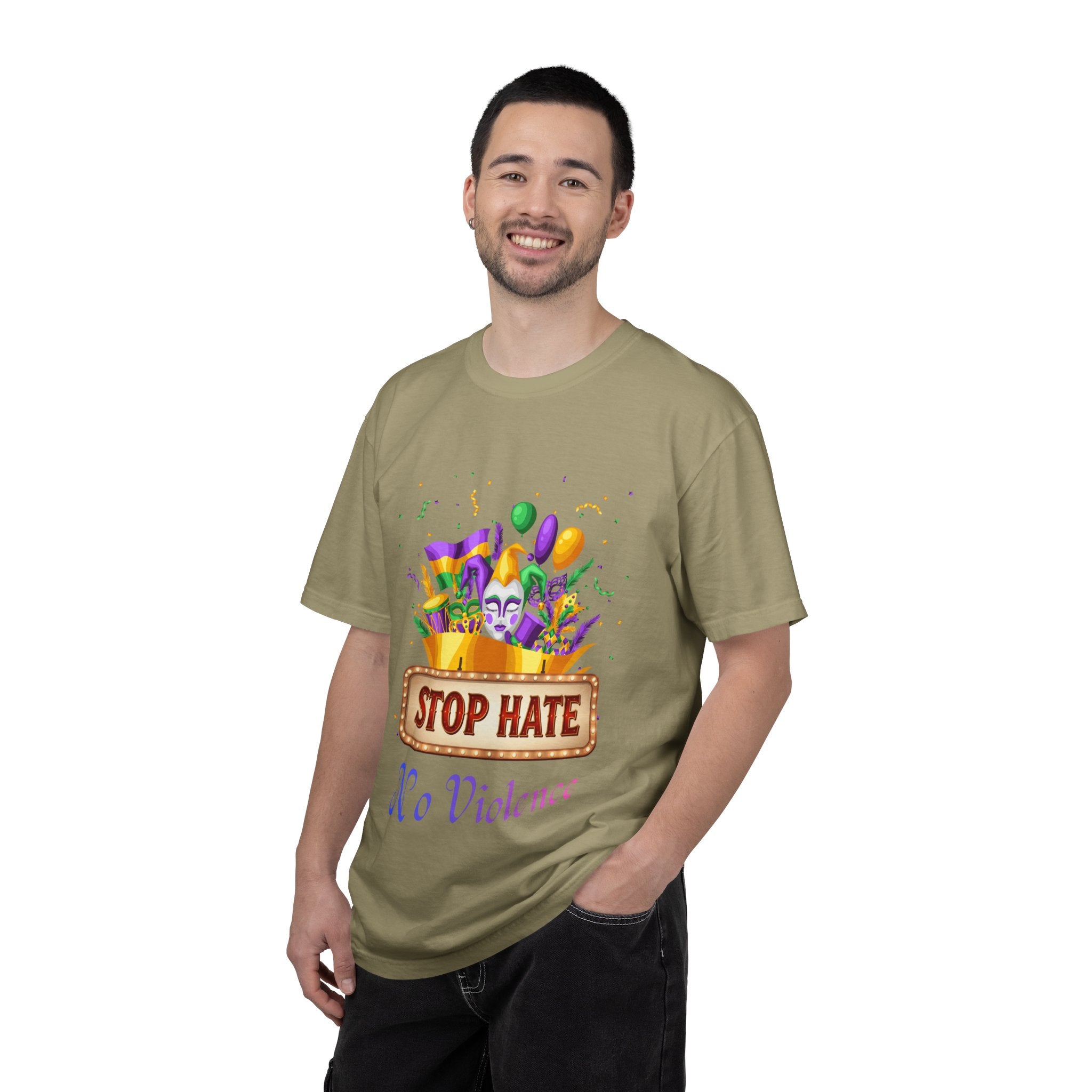 T-Shirt — "Stop Hate, No Violence" Mardi Gras Parade Design