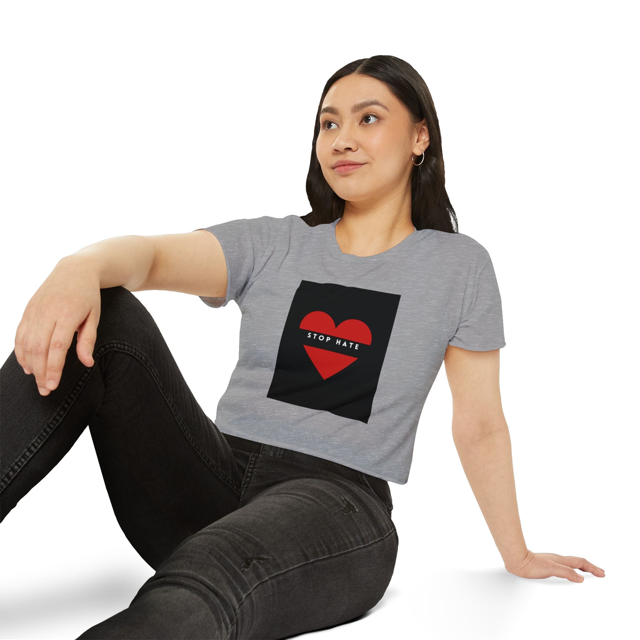 Stop Hate Heart Crop Top — Women's Festival Activist Tee