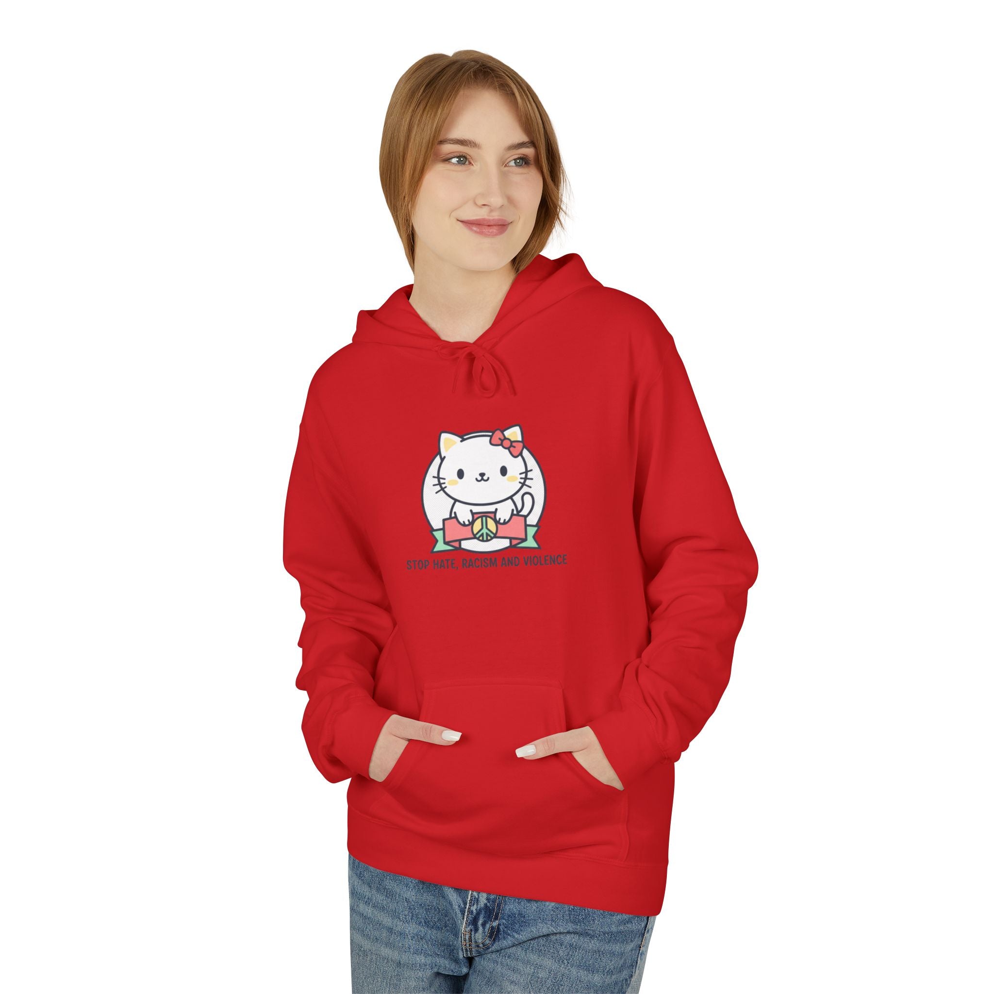 Stop Hate, Racism and Violence Cat Hoodie — Cute Anti-Racism Graphic Hoodie