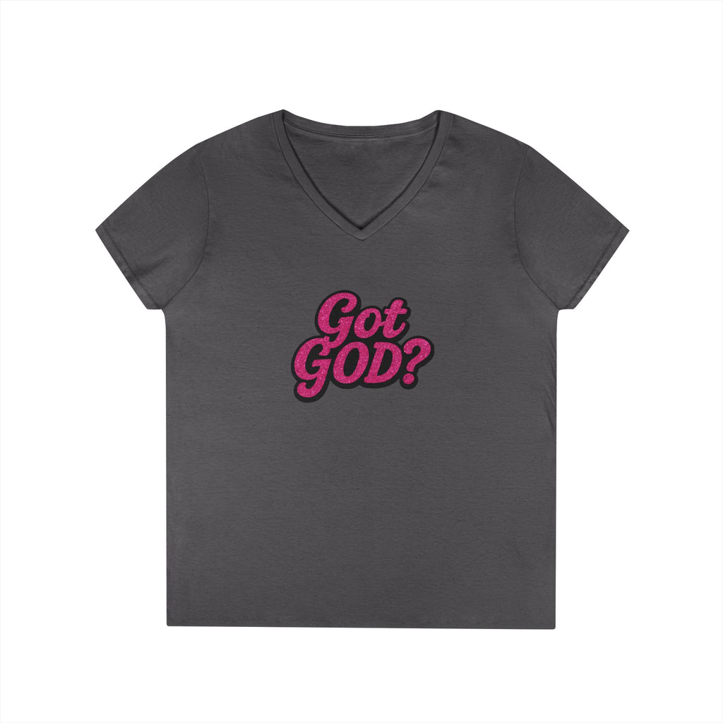 Got GOD? Ladies' V-Neck T-Shirt — Retro Pink Faith Graphic