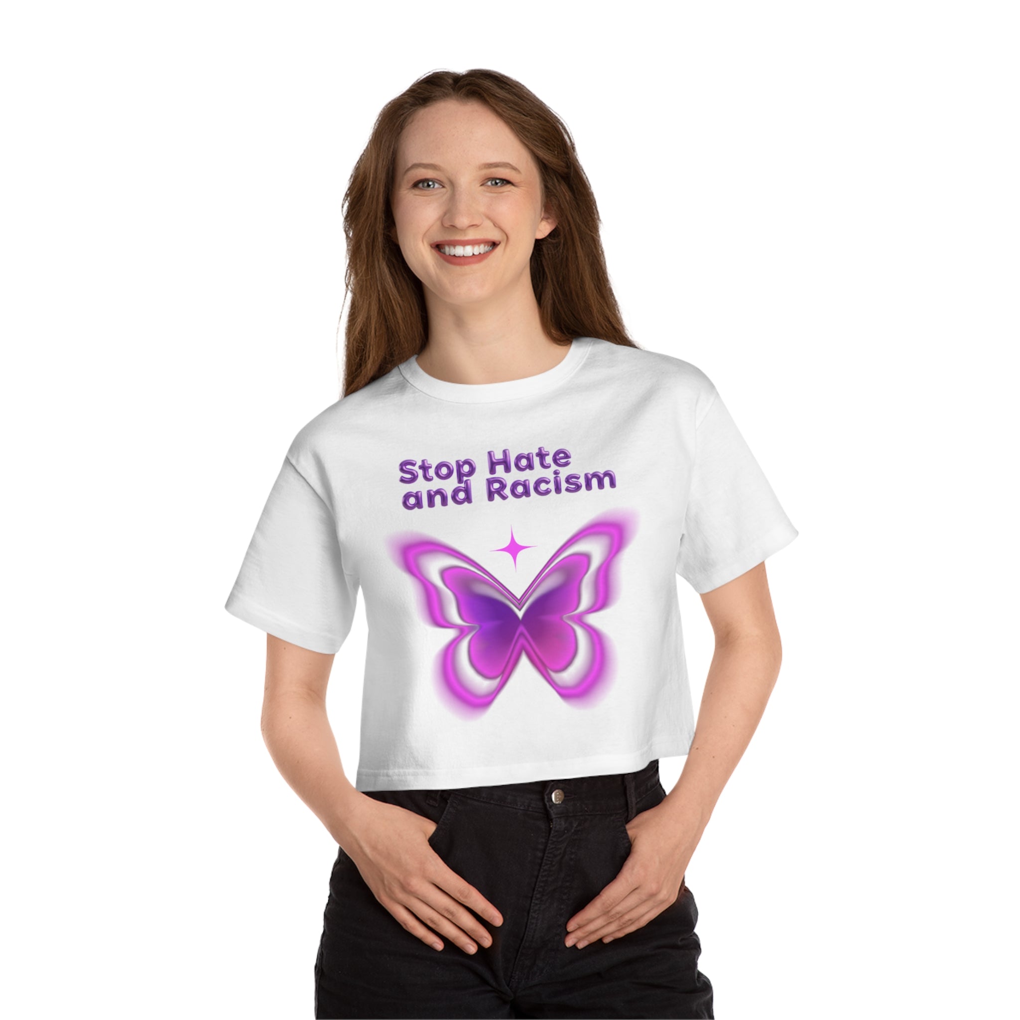 Stop Hate and Racism Butterfly Cropped Tee