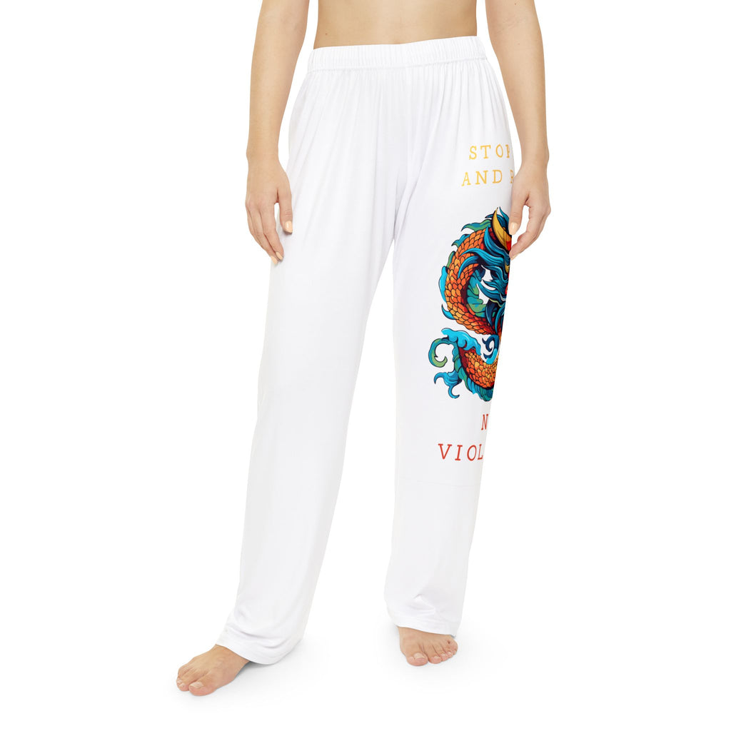 Dragon Print Pajama Pants - "Stop Hate and Racism, No Violence" Loungewear