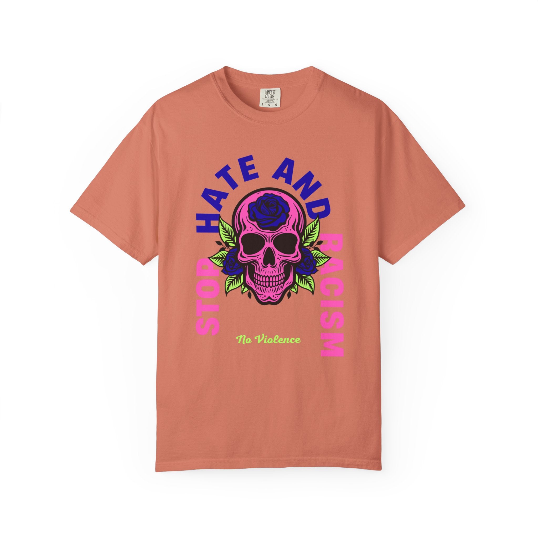 Stop Hate and Racism Skull T-Shirt — Anti-Racism Statement Tee