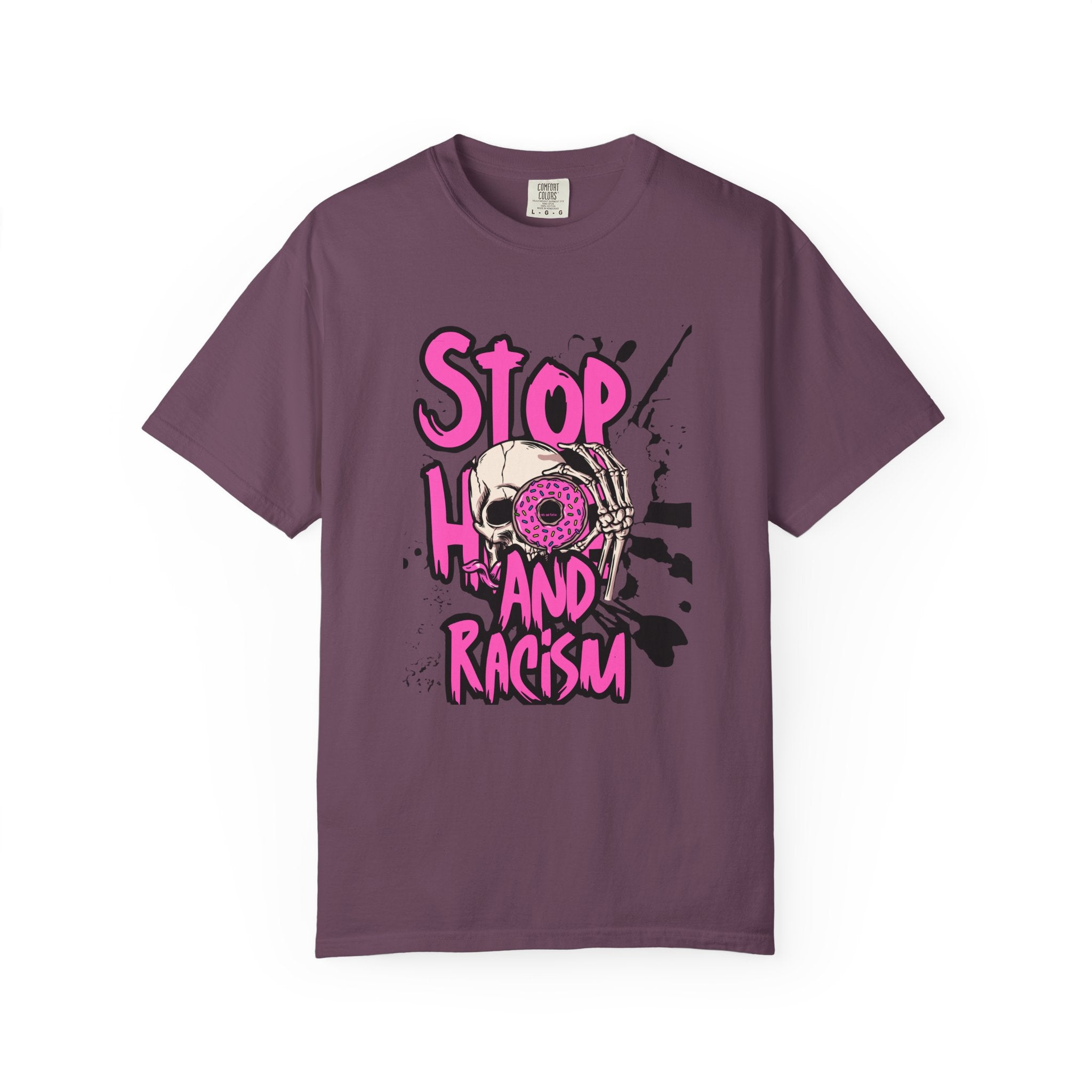Stop H8 and Racism Graphic Tee — Anti-Racism Skull Donut Protest T-Shirt
