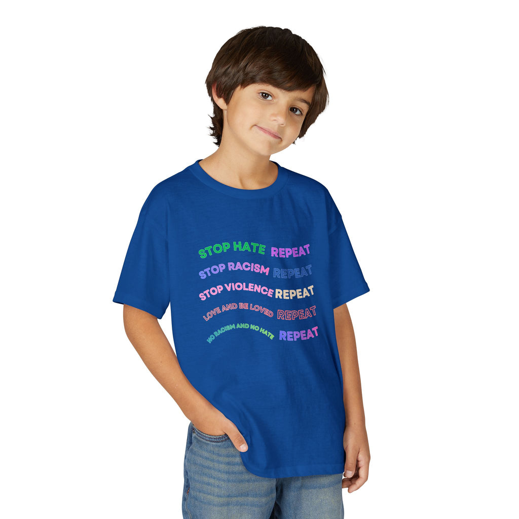Youth T‑Shirt — "Stop Hate Repeat" Rainbow Anti-Bullying Tee