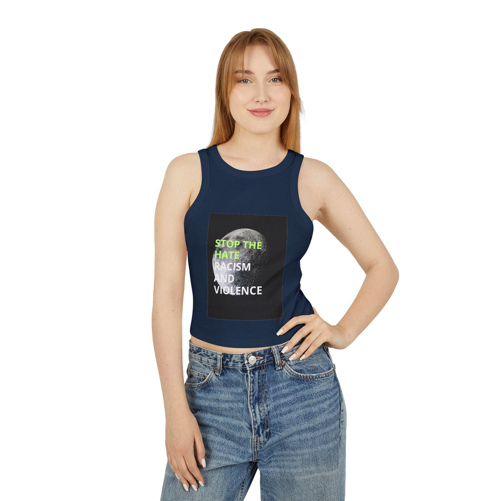Stop the Hate Racer Tank Top — Anti-Racism Graphic Crop Tank