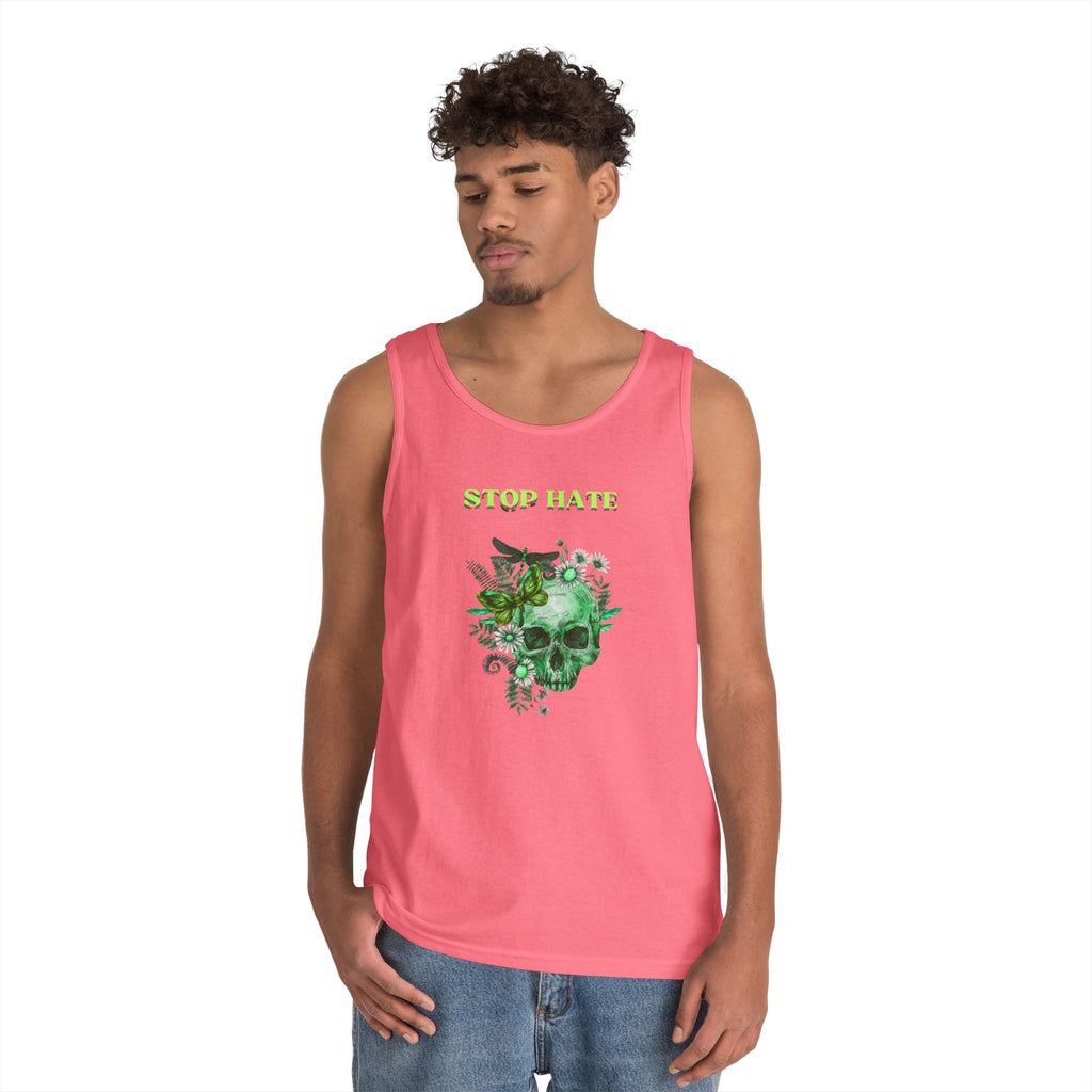 Stop Hate Skull Tank — Green Floral Skull Tank Top