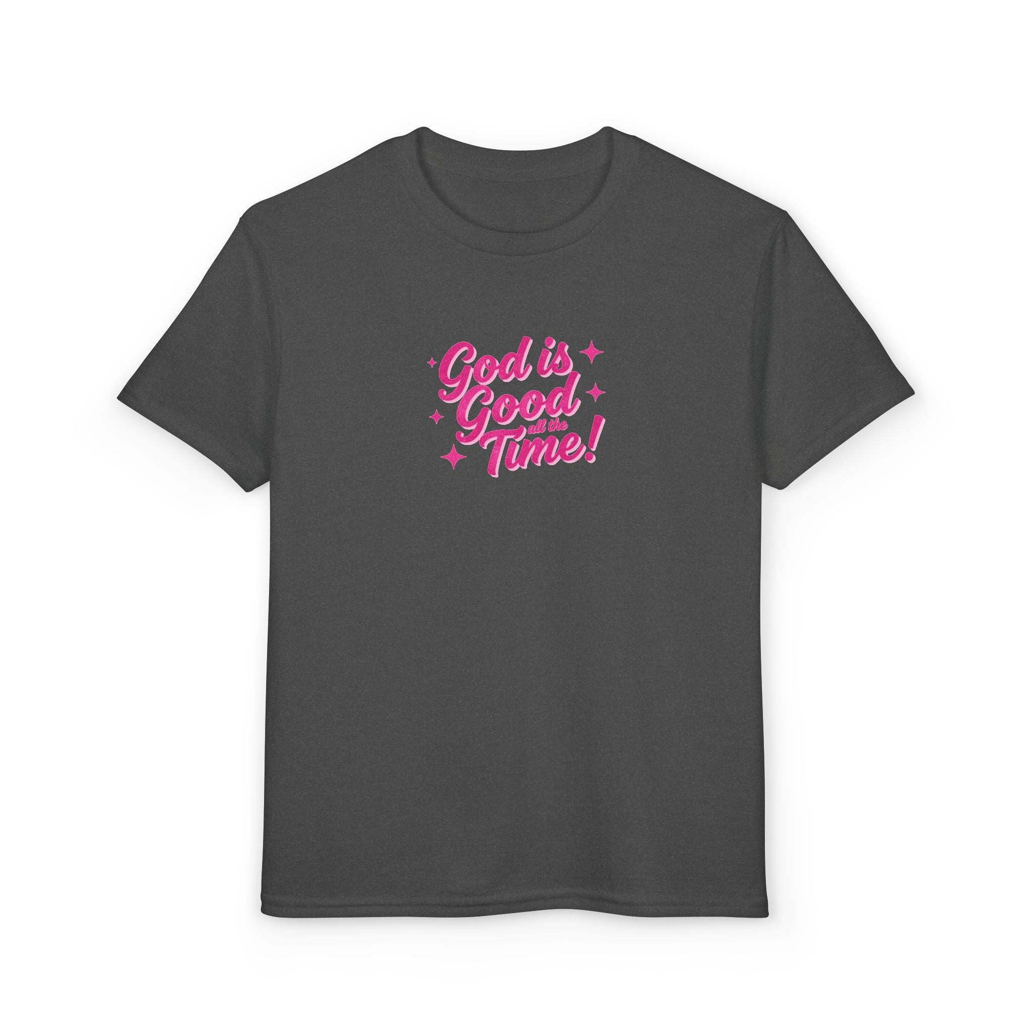 Youth T-Shirt — "God Is Good Time!" Pink Script Faith Tee