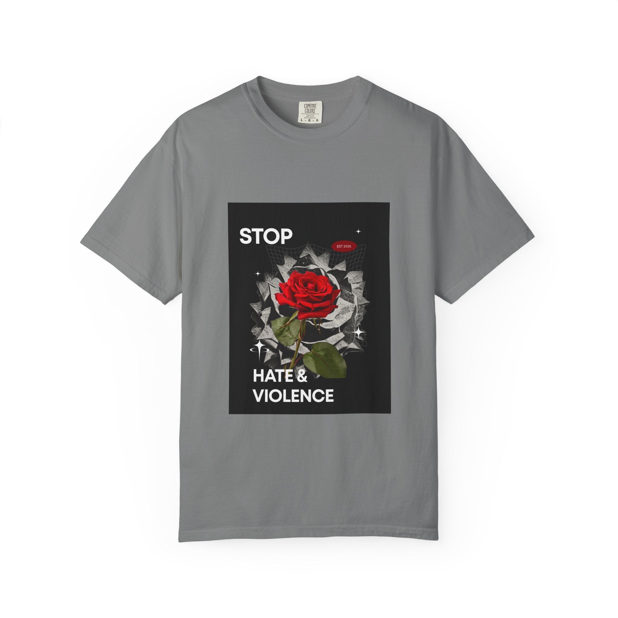 Stop Hate & Violence T-Shirt — Rose Protest Graphic Tee