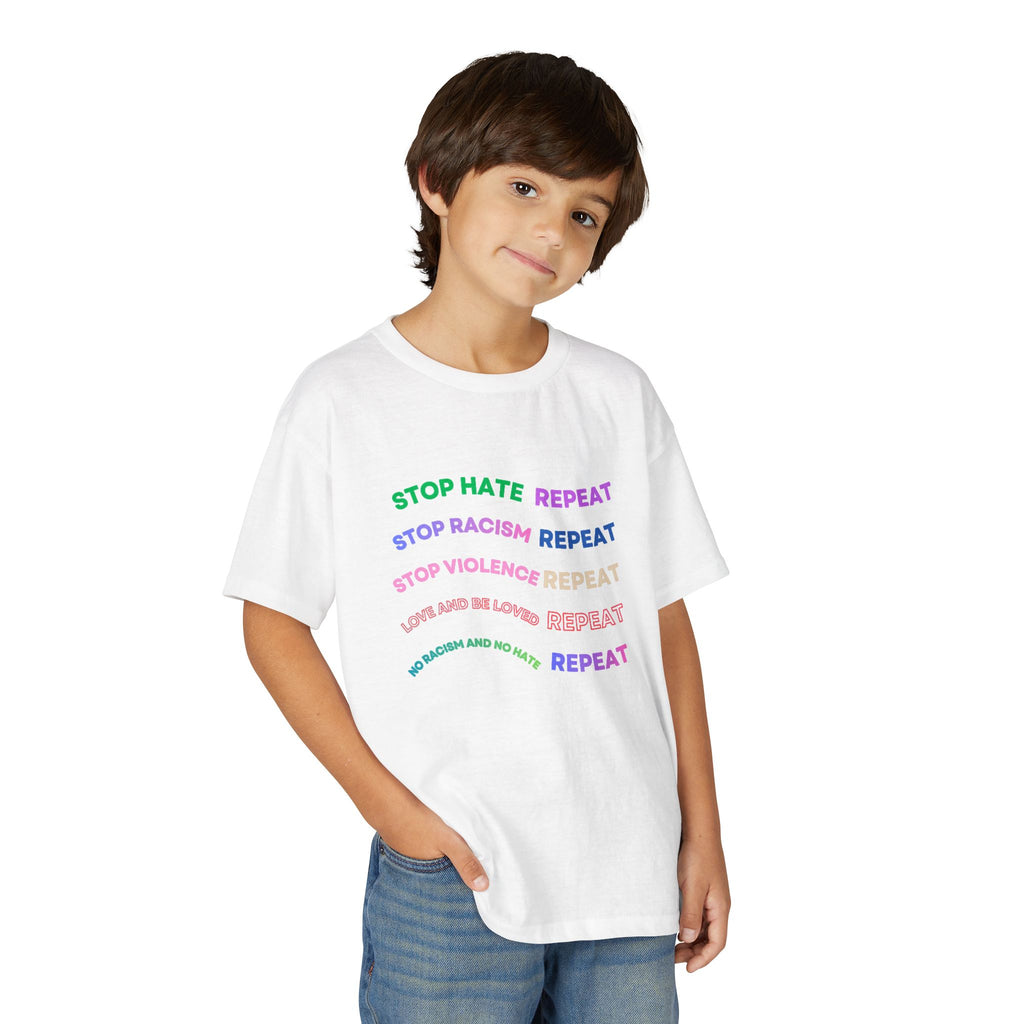Youth T‑Shirt — "Stop Hate Repeat" Rainbow Anti-Bullying Tee