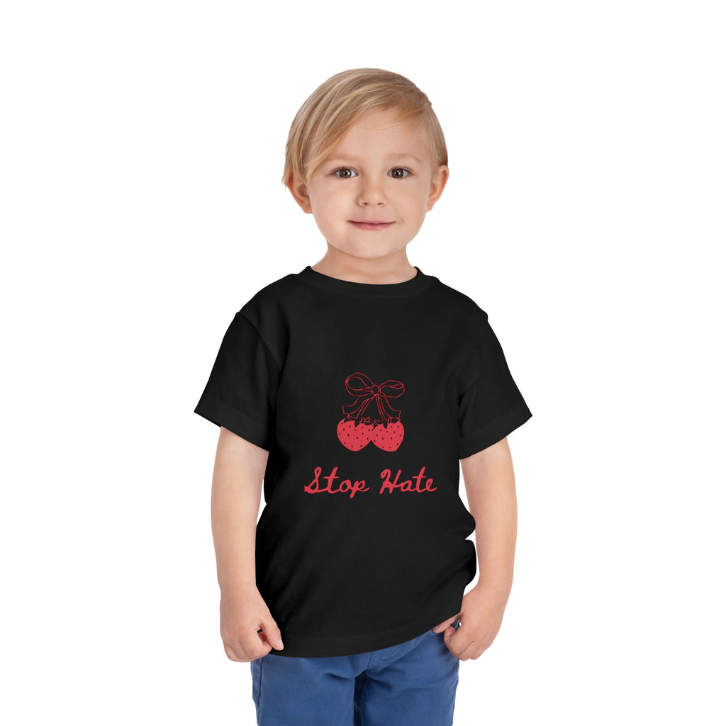 Stop Hate Toddler Tee — Cute Strawberry Heart Graphic Kids Shirt